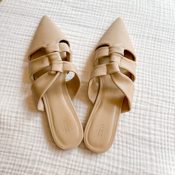 Mango MNG Leather Knotted Pointed Toe Flats Mules NEW 7.5 - Picture 2 of 5